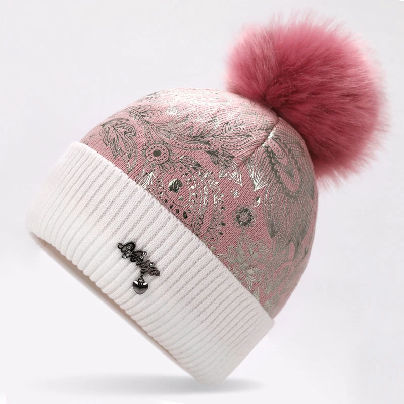 Cc beanie вязанные волосы мяч дамы милые моды innocent писсуары печатных толстые зимние