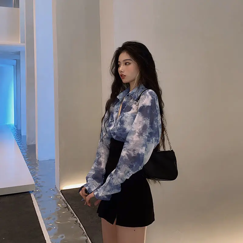 

2021 New Chiffon Design Shirt Top Black Slim High Waist A-line Short Skirt Two Piece Suit for Women