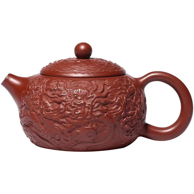 

Yixing Zisha teapot raw material Dahongpao carved dragon pattern Xishi tea set gift