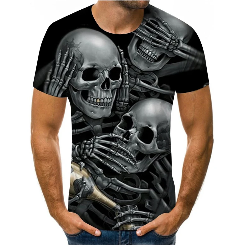 

Men's 2021 new men's summer skull printing men's short-sleeved T-shirt 3D printing T-shirt casual breathable funny T-shirt