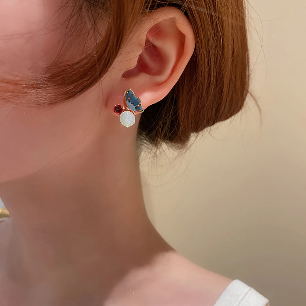 

NEW Fashion Jewelry Diamond Butterfly Stud Earrings Colorful Cute Sweet Flower Earrings For Woman