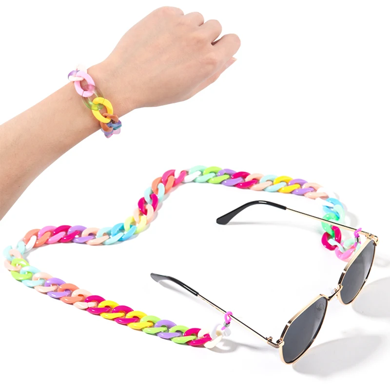 50 шт. Ins ретро Радужная пряжка акриловые длинные бусины-цепочки для изготовления