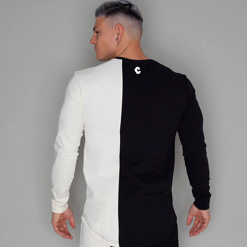 Мужская футболка с длинными рукавами черная Повседневная облегающая в стиле