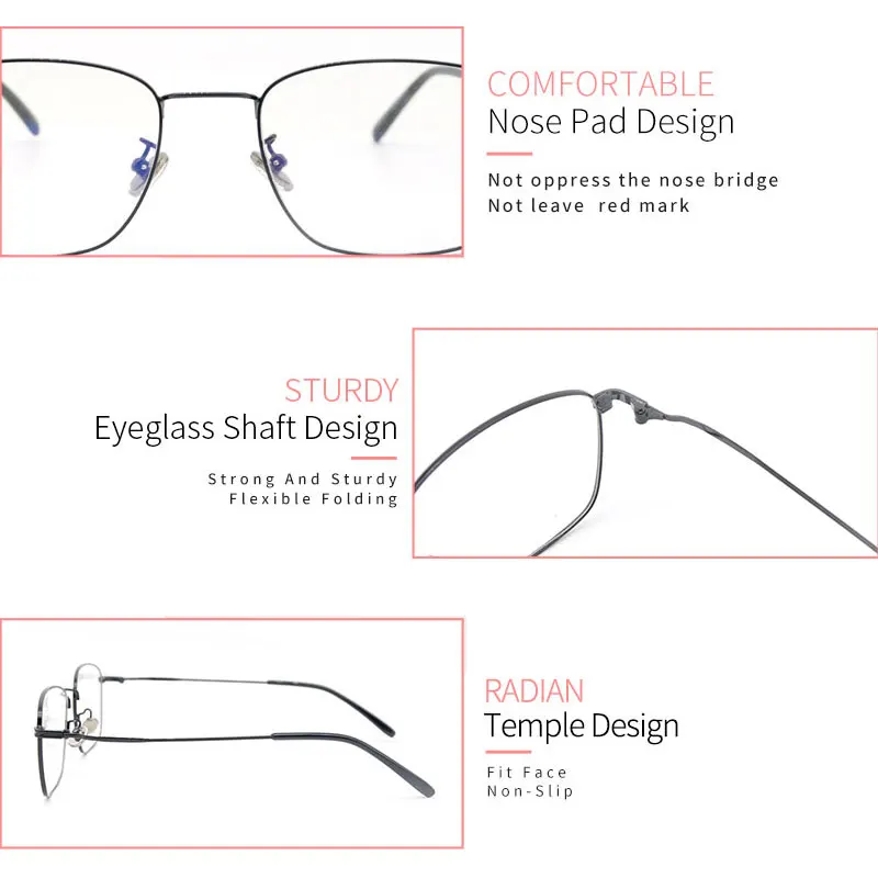 

KANDREA Square Anti Blue Ray Glasses Men Women Computer Goggles Male Myopia Eyeglasses Metal Optical Prescription Eyewear Frame