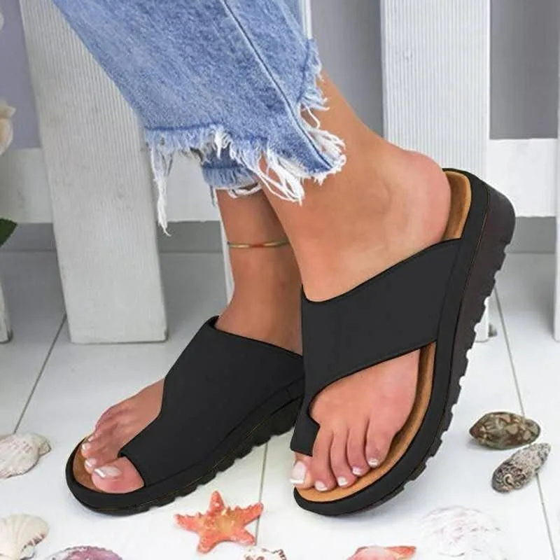 

Comfy Platform Flat Sole Ladies Casual Soft Big Toe Foot Correction Sandal Orthopedic Bunion Corrector Latform Wedges Slippers