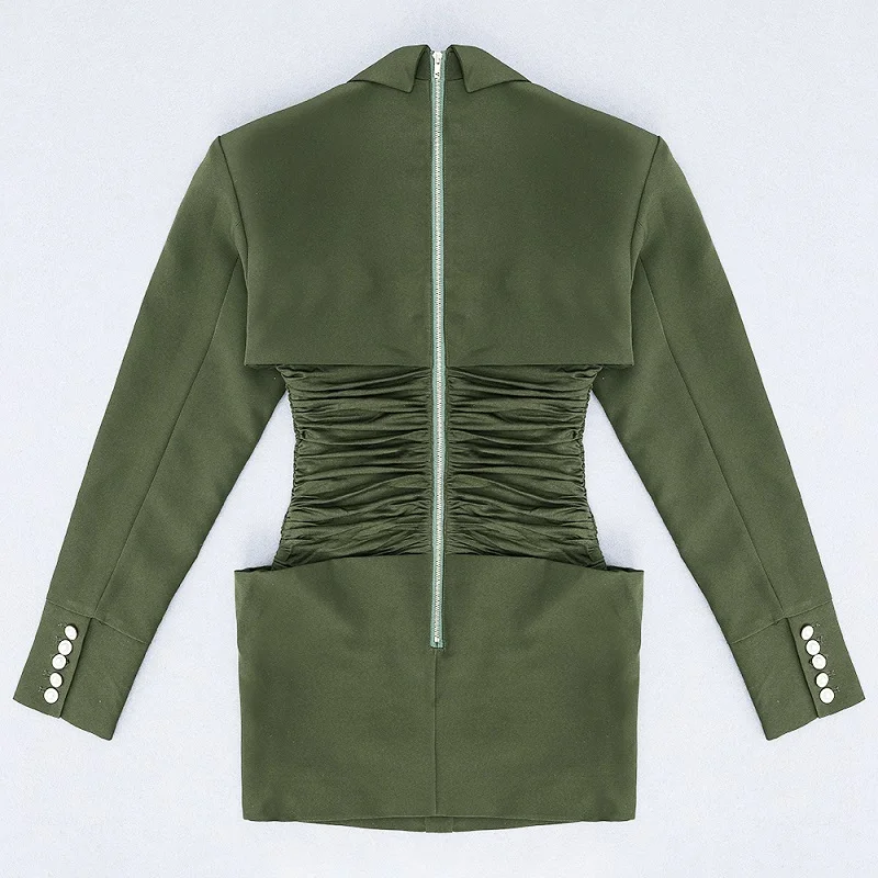 Женское платье с рюшами и длинным рукавом Новое поступление 2019 зеленое хлопковое