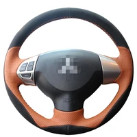 diy non slip durable black suede brown leather car steering wheel cover for mitsubishi lancer ex outlander asx colt pajero sport