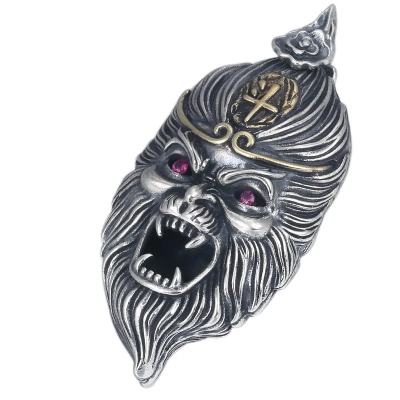 Real 925 Sterling Silver Pendant Thai Retro Personality Domineering Battle Wins Buddha Sun Wukong men's Jewelry | Украшения и
