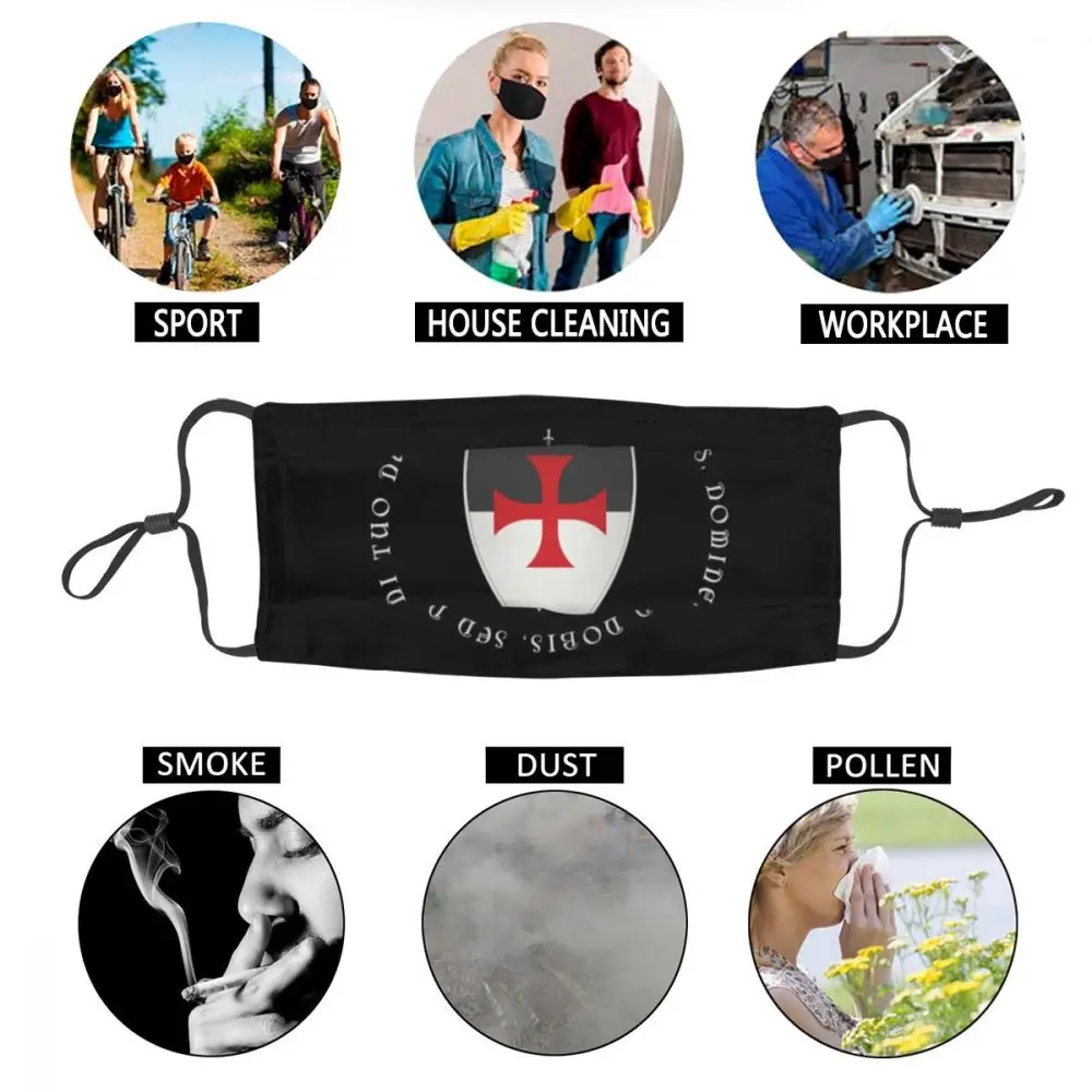 

Knights Templar Crusader Motto And Cross Washable Mask for Face Anti Dust Protection Mask Respirator Mouth Muffle
