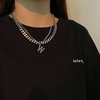 european and american stainless steel chain necklace w letter collarbone chain hip hop versatile titanium steel necklace