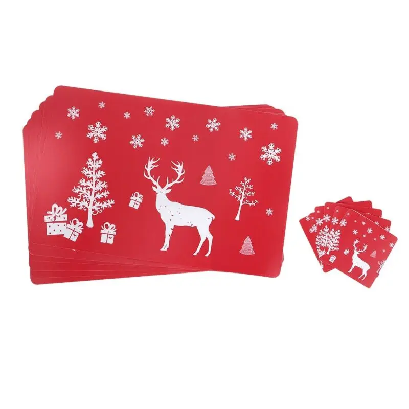 12 шт. Современные рождественские подставки под чашки из ПВХ водонепроницаемые