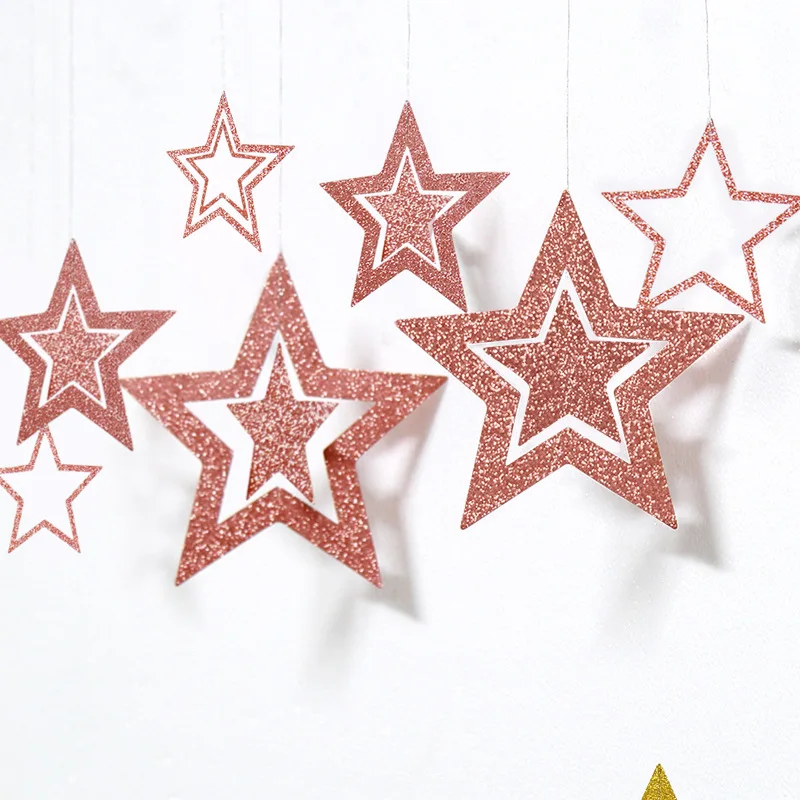 

7pc/rose Gold Hollow Star Paper Garland Banner Wedding Christmas New House Family Decoration Birthday Party Supplies