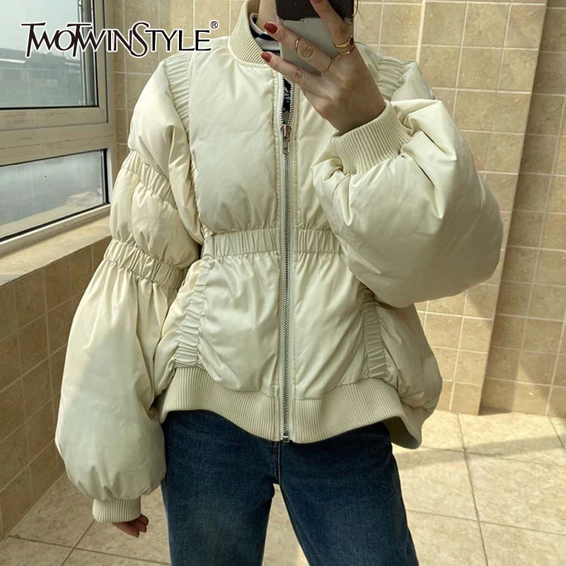 TWOTWINSTYLE повседневное женское хлопковое пальто с рюшами стоячий воротник фонарь