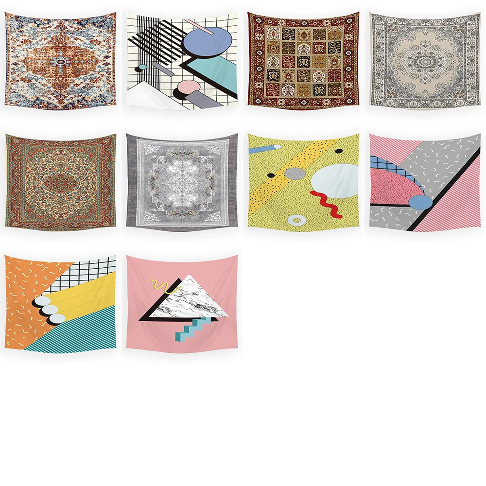 Гобелен с геометрическим узором большой настенный в винтажную клетку для пляжа