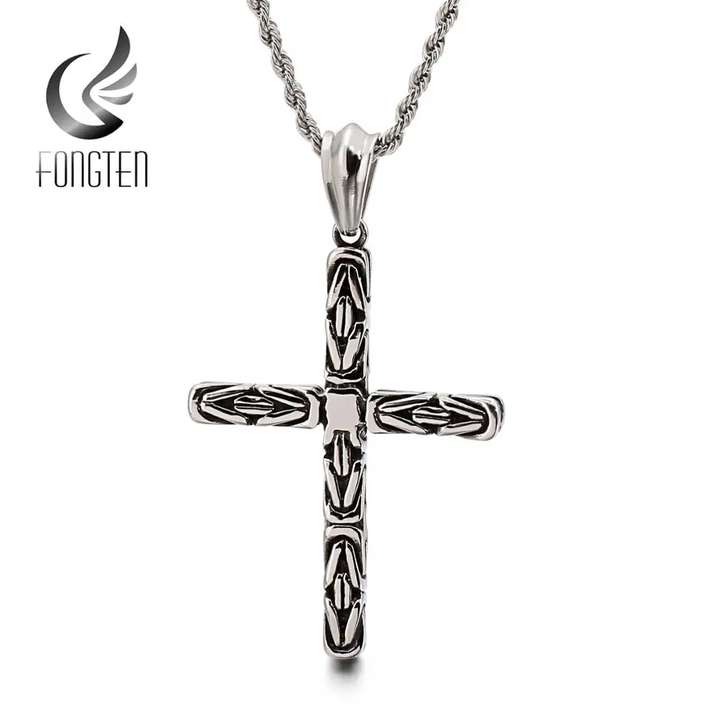 Мужские ожерелья Fongten blession God Cross колье из полированной и черной нержавеющей стали