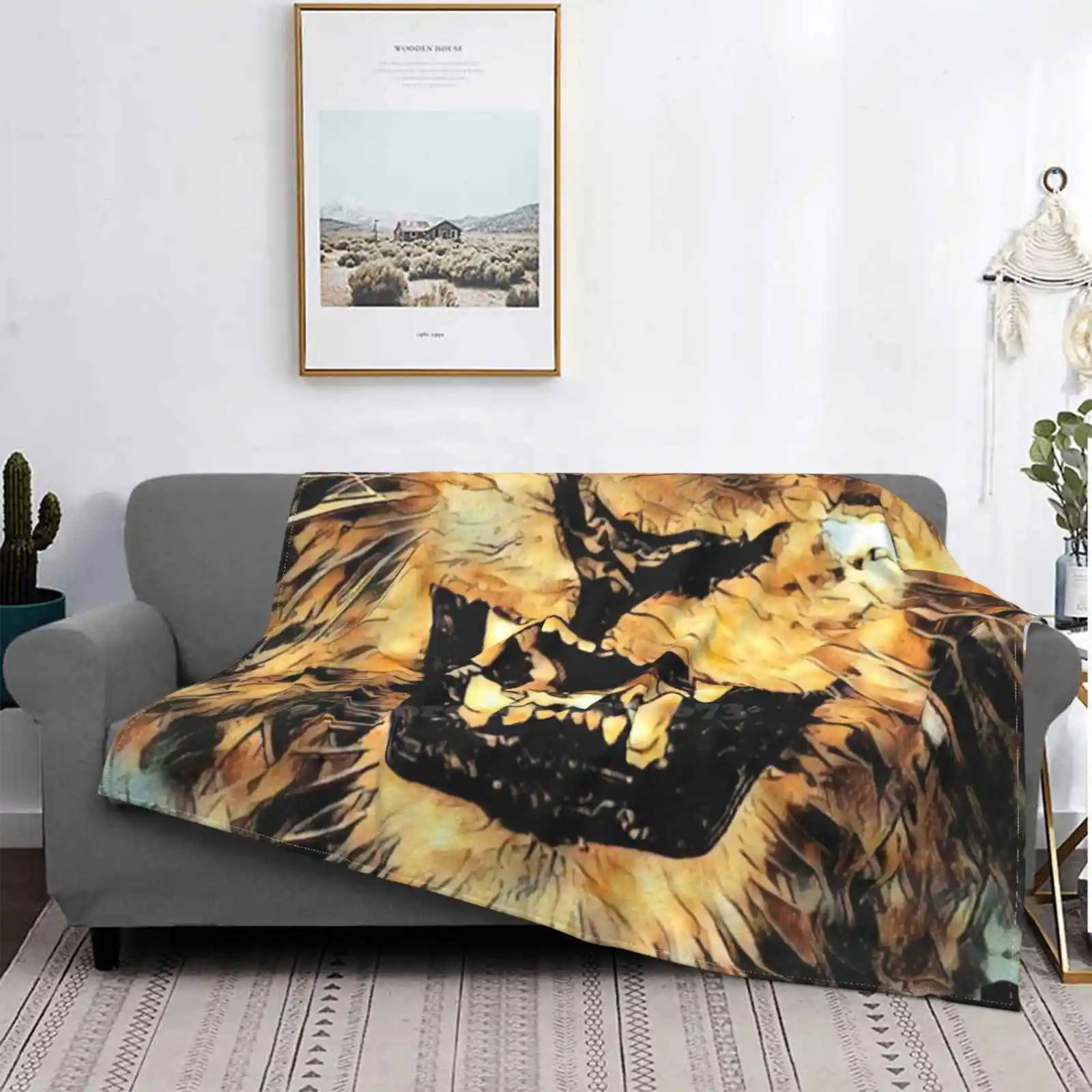 Одеяло Фланелевое с принтом злого льва мягкое покрывало пантерой леопардовым