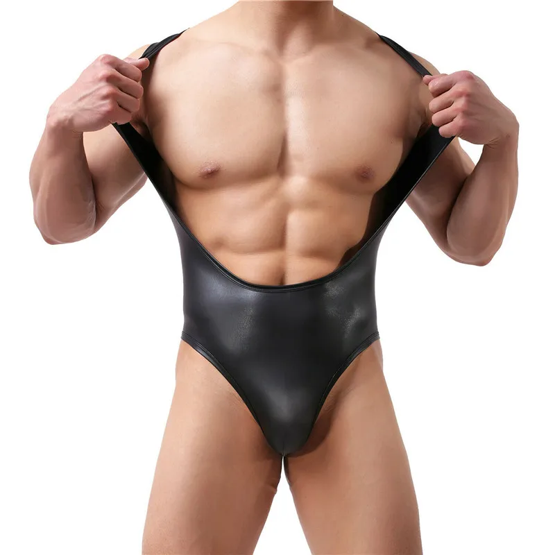 Сексуальные комбинезоны из искусственной кожи трико латекса с мешочком для