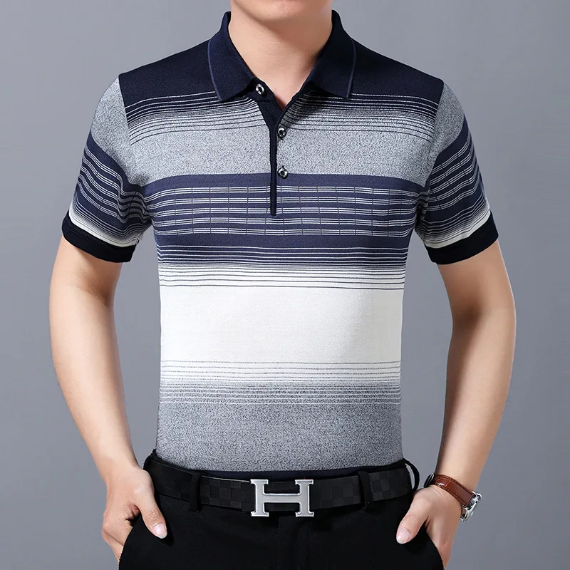 

summer men's short-sleeved ice silk POLO shirt male summer 40-60 years old middle-aged men's long-sleeved clothes