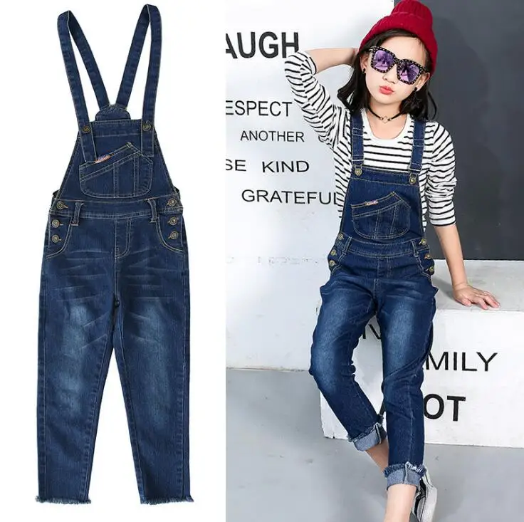 Детский джинсовый комбинезон на подтяжках комбинезон-карандаш для девочек осень