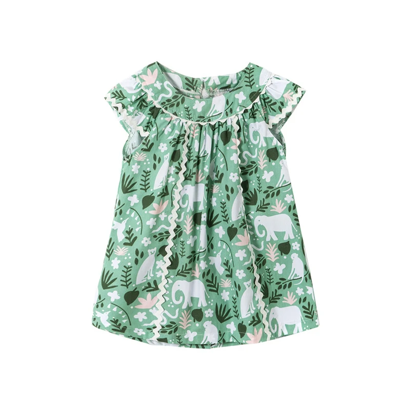 

Jumping Meters Summer Girls Dress Comfortable Short Sleeve Printing Animal Elephant Cute Skirt For Babys Floral Skirt 2-7Years