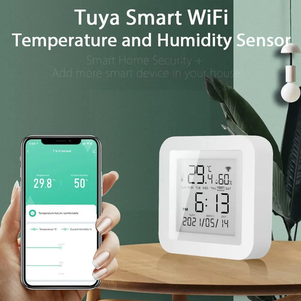 

Пульт дистанционного управления с Wi-Fi и датчиком влажности, питание от Usb, с управлением через приложение Tuya Life, с экраном и поддержкой Alexa Works...