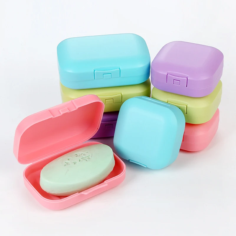 

4 colors Portable Soap Box Travel Handmade Soap Box Soap Case Dishes Waterproof Leakproof Soap Box With Lock PP Box Cover 2021