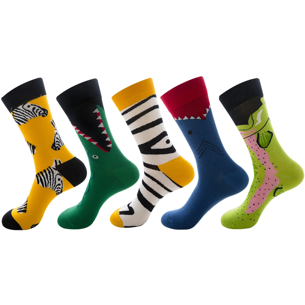 1 Pair Creative Autumn Winter Men Women Cotton Casual Socks Animals Zebra Stripe Shark Crocodile Socks Happy Funny Classic Socks