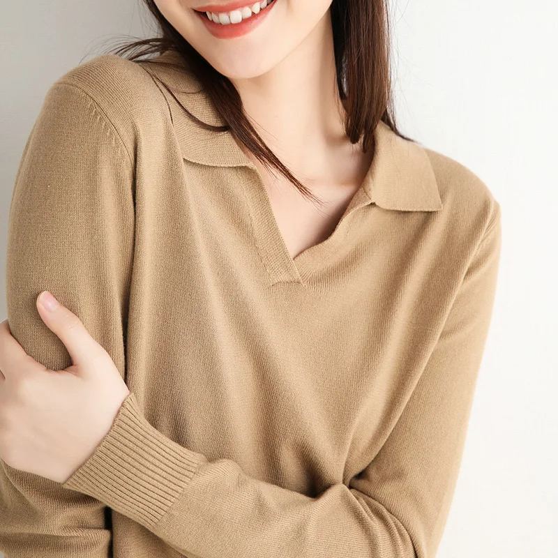 Женский трикотажный свитер с длинным рукавом однотонный кашемировый базовый