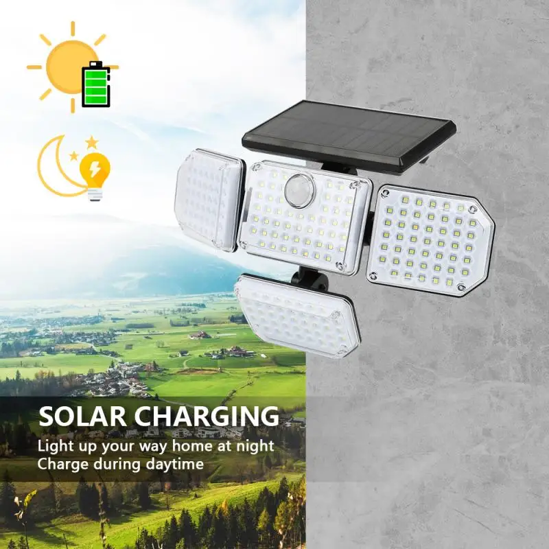

Solar Light Outdoor Four-head 181LED Human Sensor Wall Lamp IP65 Induction Wall Light For Home Garden Courtyard Street Lighting