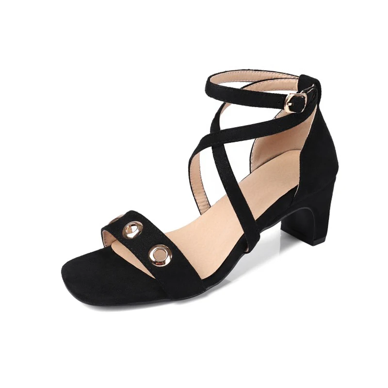 

Сандалии женские на высоком каблуке, Босоножки с открытым носком, с круглым носком, толстые, большие размеры, лето