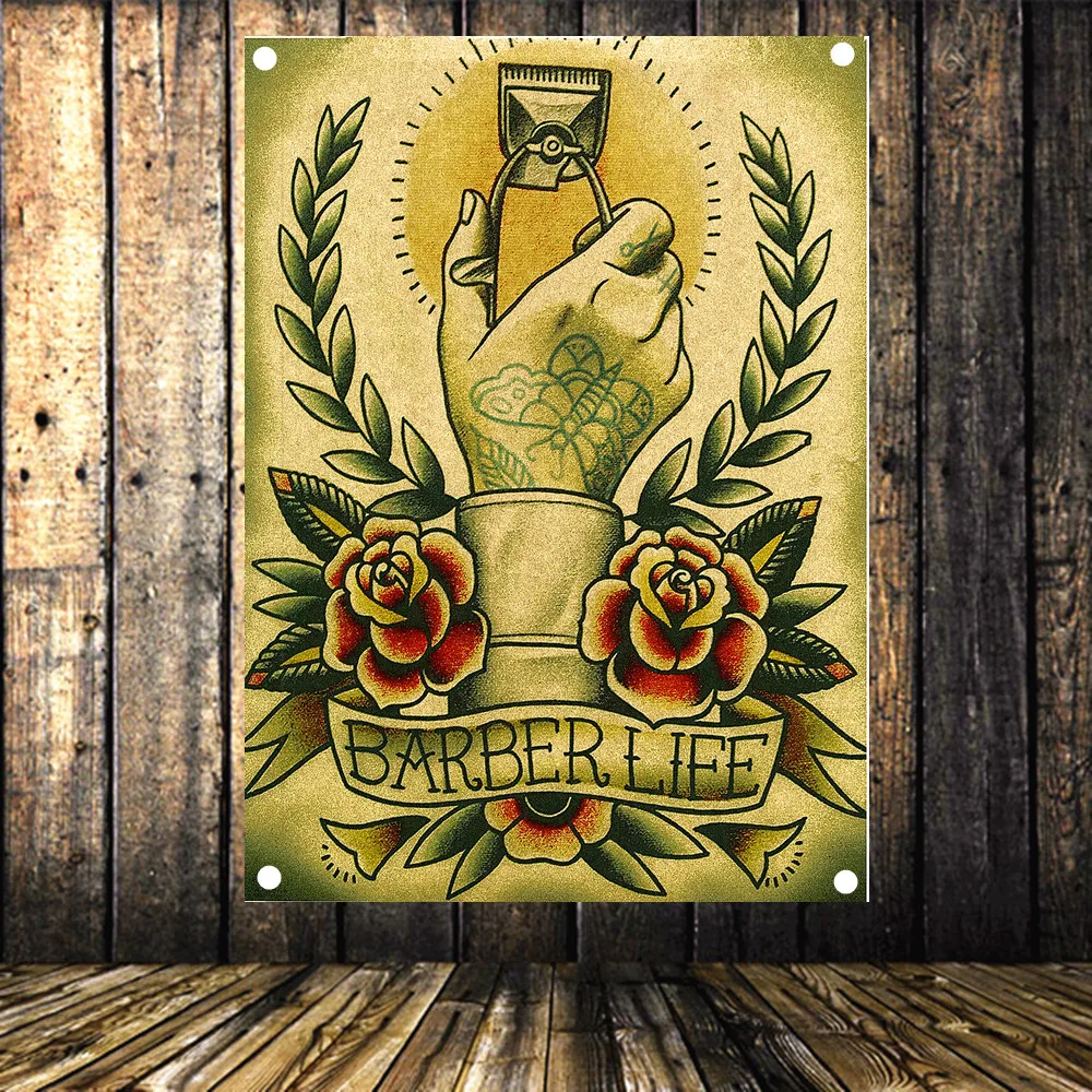 Новый стиль волос! Парикмахерские инструменты татуировки плакат флаг баннер