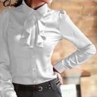 Блузка Женская атласная с длинным рукавом, модный топ, элегантная рубашка с оборками, на пуговицах, для работы и вечеринок, однотонная, осень 2021