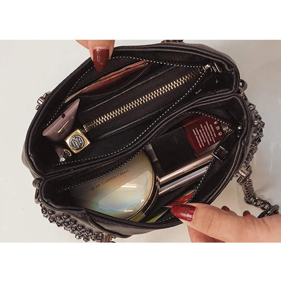 Черные сумки с заклепками, сумки через плечо для женщин, новинка, роскошные сумки, женские сумки, кожаные сумки через плечо, винтажные ручные сумки
