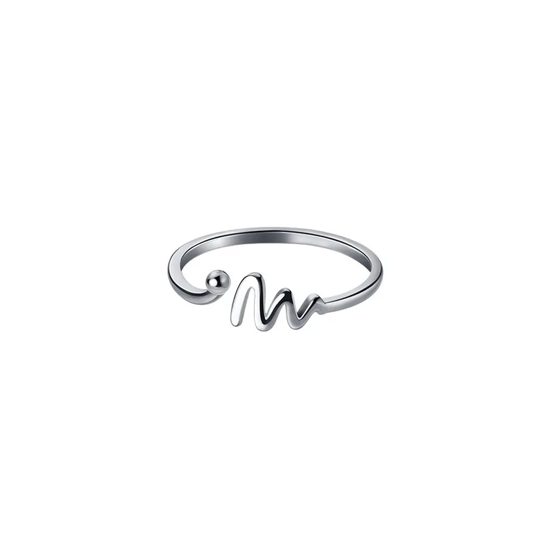 

MloveAcc Solid 925 Sterling Silver ECG Ring Silver 925 for Girl Cute Ring Women