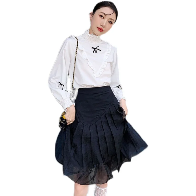 

LANMREM Women Shirt Long Sleeve Turtleneck White Shirts Large Size Fit Lady Shirts Fashion Tide Summer 2021 New 2H022