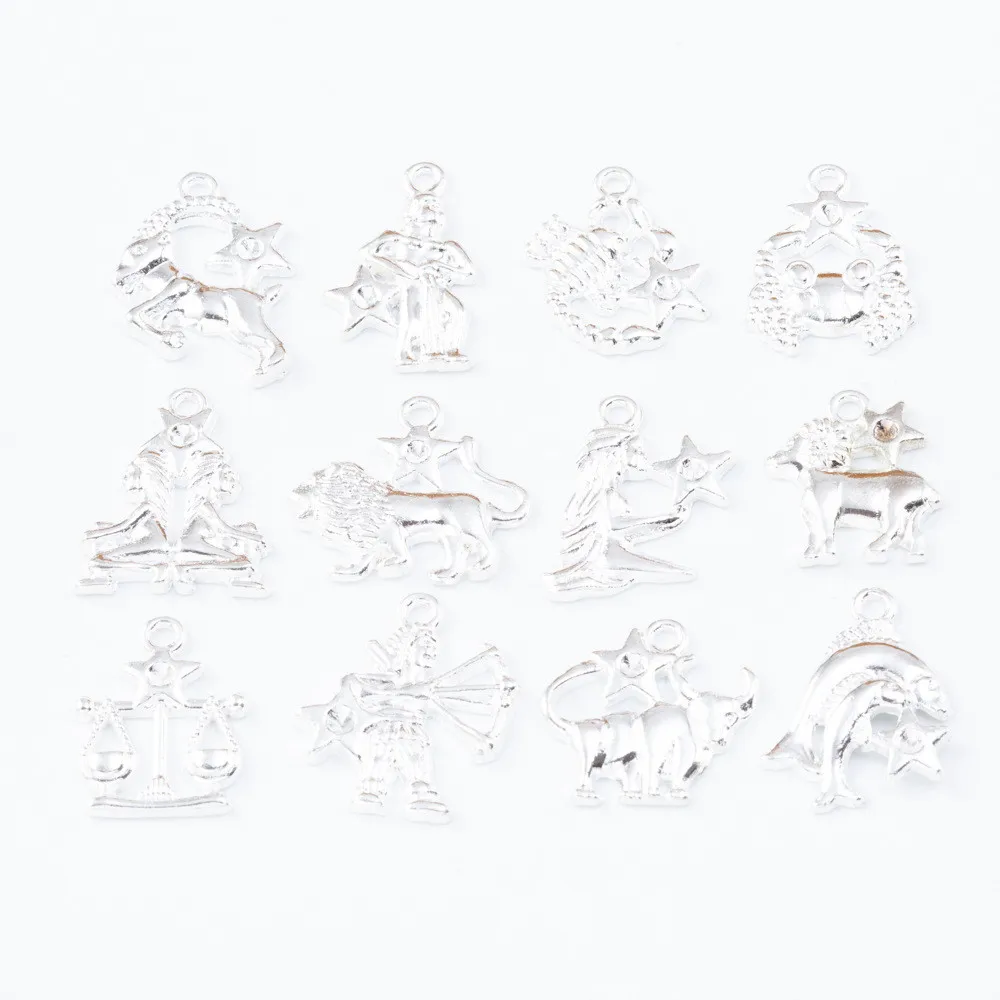 12 шт винтажные созвездий античные серебряные кулоны со знаками Зодиака