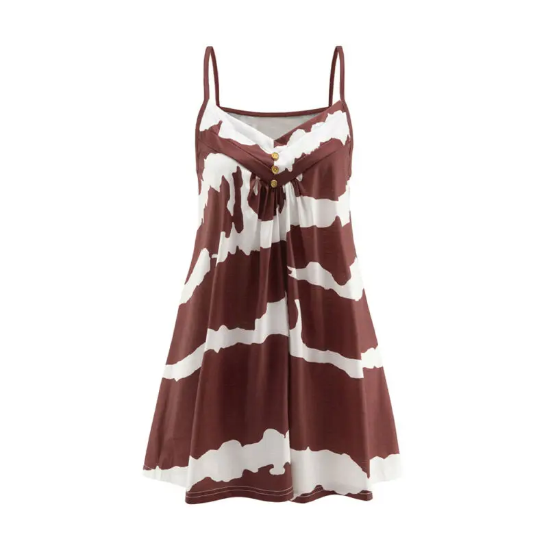 

Clothes for Womens 2021 Summer Camisole Fashion V-neck Button Fashion Sleeveless Casual Loose Dress V-neck Printing Dresses