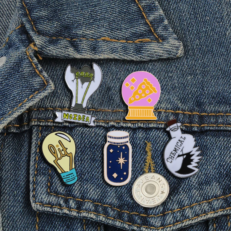 Science Chemical Броши Пицца в шаре синяя Звездочка бутылочная колба Эмаль Булавка без