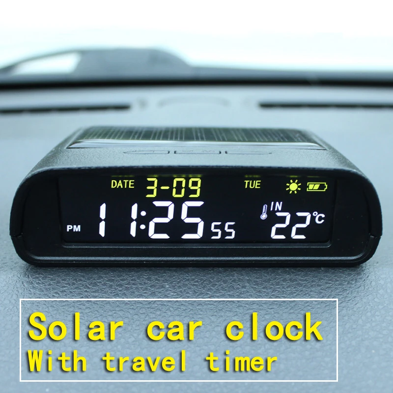 

Solar Car Clock Outside Thermometer Driving Time Reminder Automatic Switch No Wiring High-Precision LCD Digital Clock Watch