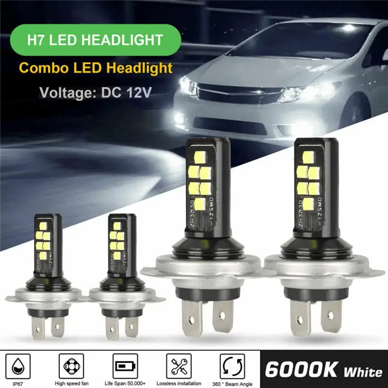 

Комплект автомобильных светодиодных фар H7 H4, лампы дальнего и ближнего света 12 В, 60 Вт, 6000 лм, K, аксессуары для автомобильных фар