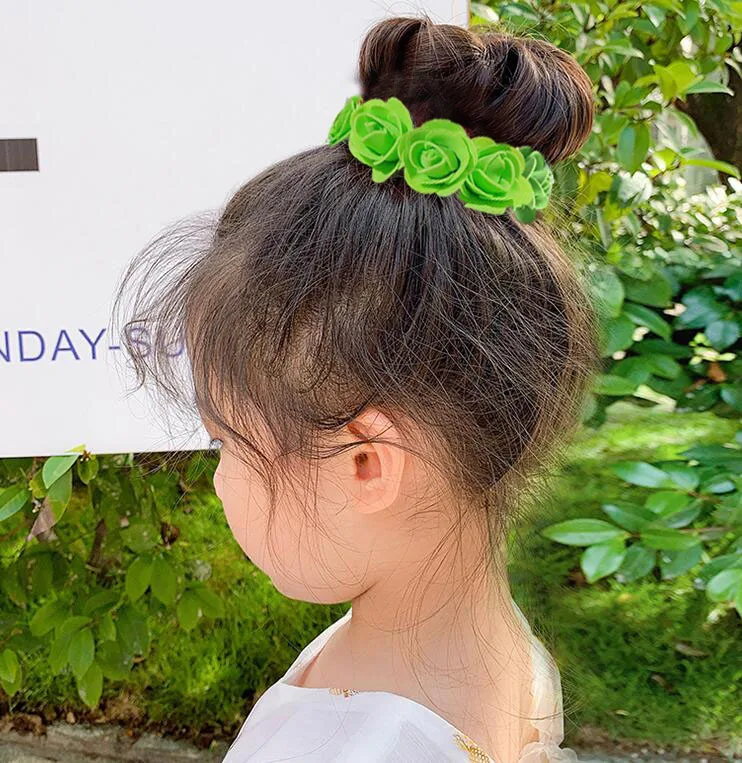 Pfingstrose Rose Blume Gummibänder Haarhalter Krawatte Gummi Stoff Kränze Kronen elastische Kranz Krone Hochzeit Girlande Stirnband – Detail 2