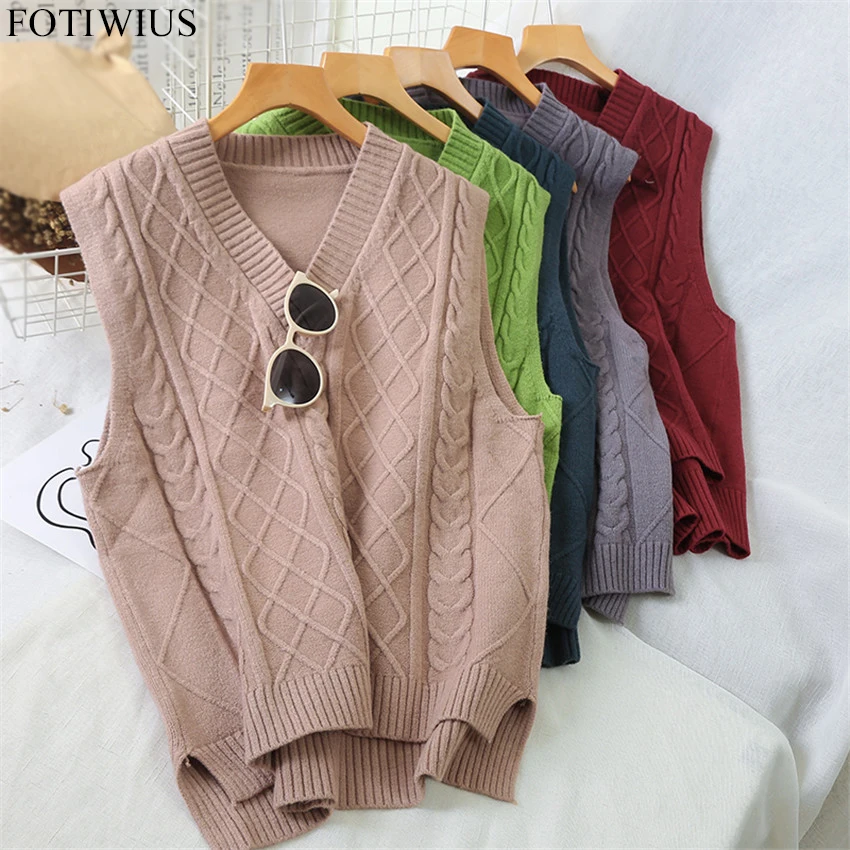 10 Colors 2020 Autumn Winter Knitted Vest Women Casual Sweater Coat Preppy Syle Sleeveless Waistcoat Outwear Chalecos Para Mujer | Женская