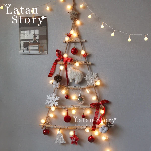 

Christmas decorations ins Nordic wooden photo Christmas tree wall glass creative DIY Christmas tree