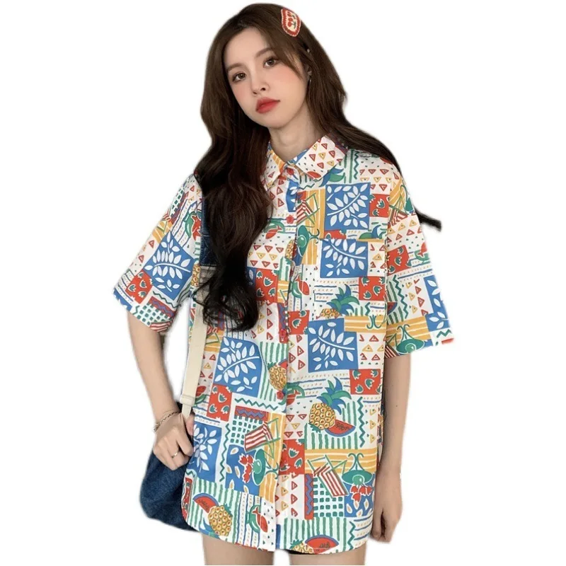 2021 новые летние женские фруктов арбуза и ананаса блузка сложного кроя с принтом в