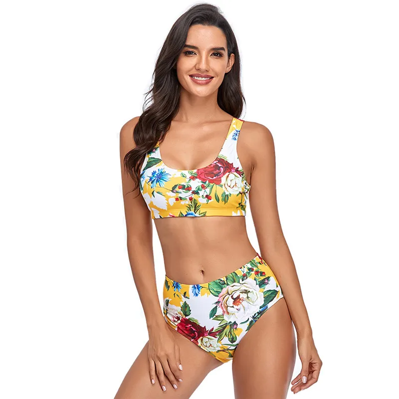 

2021 New Women Swimsuit Artistic Bikini Tie-dye Print Swimwear High Waist Sexy Bikini Split Ladies Swimsuit Beach Bathing Suit