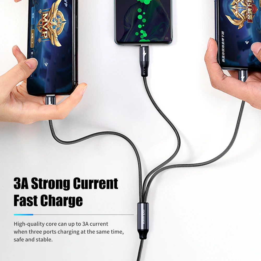 ROCK USB кабель для iPhone 11 XS Max XR X 8 7 6 Xiaomi Samsung зарядное устройство 3 в 1 Micro Type C шнур