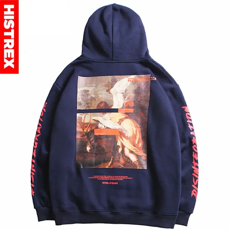 Men Hip Hop Hoodie Sweatshirt Retro Painting Print Harajuku Hooded Pullover Streetwear 2022 Autumn Cotton Loose Hoodies Winter | Мужская