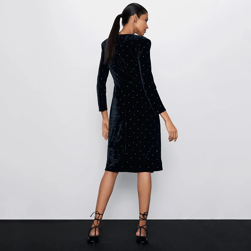 2019 ZA осеннее Новое Женское вельветовое платье модное с длинными рукавами и v