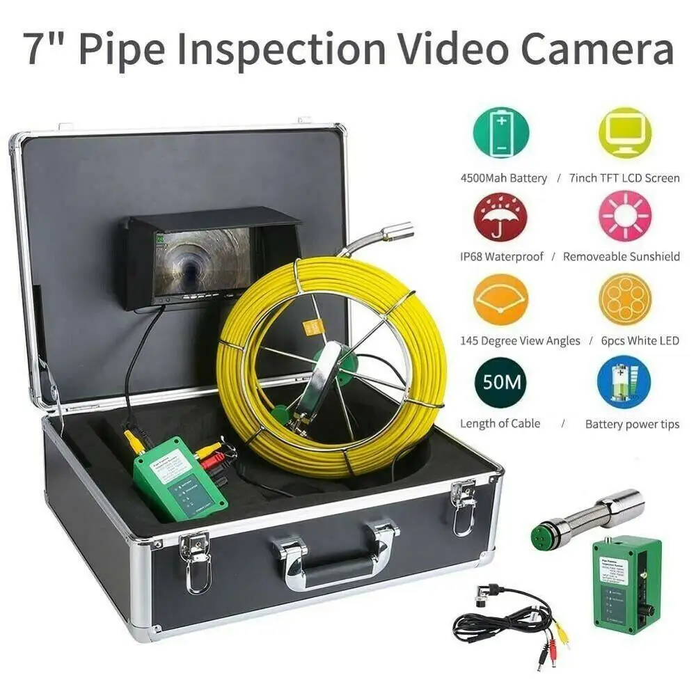 

AC100-240V 7" LCD 50M Waterproof Pipe Inspection Video Camera Drain Sewer Pipeline Industrial Endoscope
