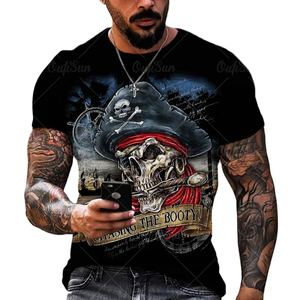 

Classic Skull Pattern 3D Printing Men's T-shirt Casual Oversized T-Sirts Fashion O-Neck Men's Clothes Short Sleeve Selling Top